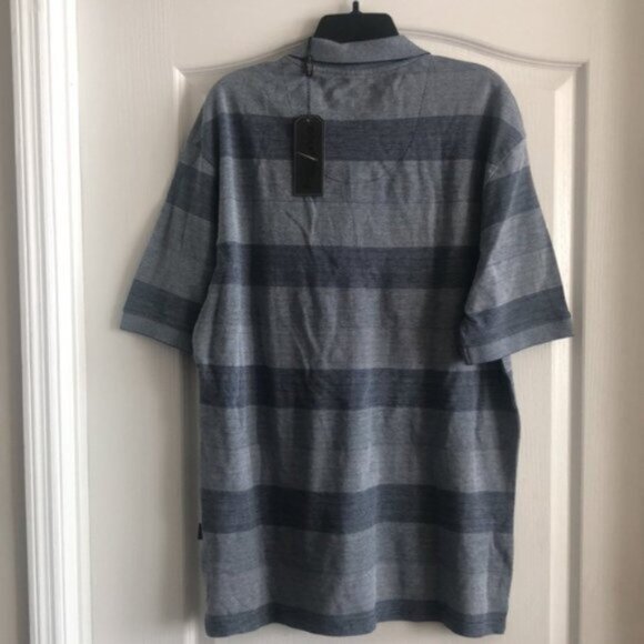 Golf Tailoring Top Polo Shirt for Men 3 button Stripe Blue Grey Short Sleeve XXL - Picture 4 of 8